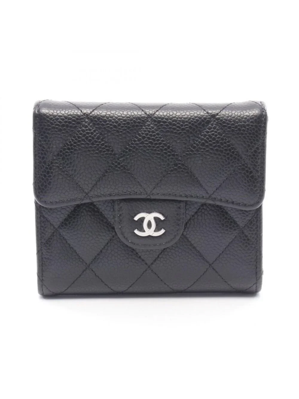 Chanel Trifold Wallet Classic Small Flap Black Caviar Leather Quilted